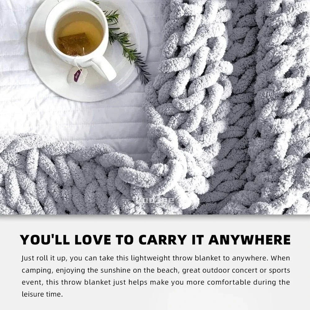 Chunky Knit Blanket - Gray Throw Blanket - Soft Chenille Throw - 40 x 60